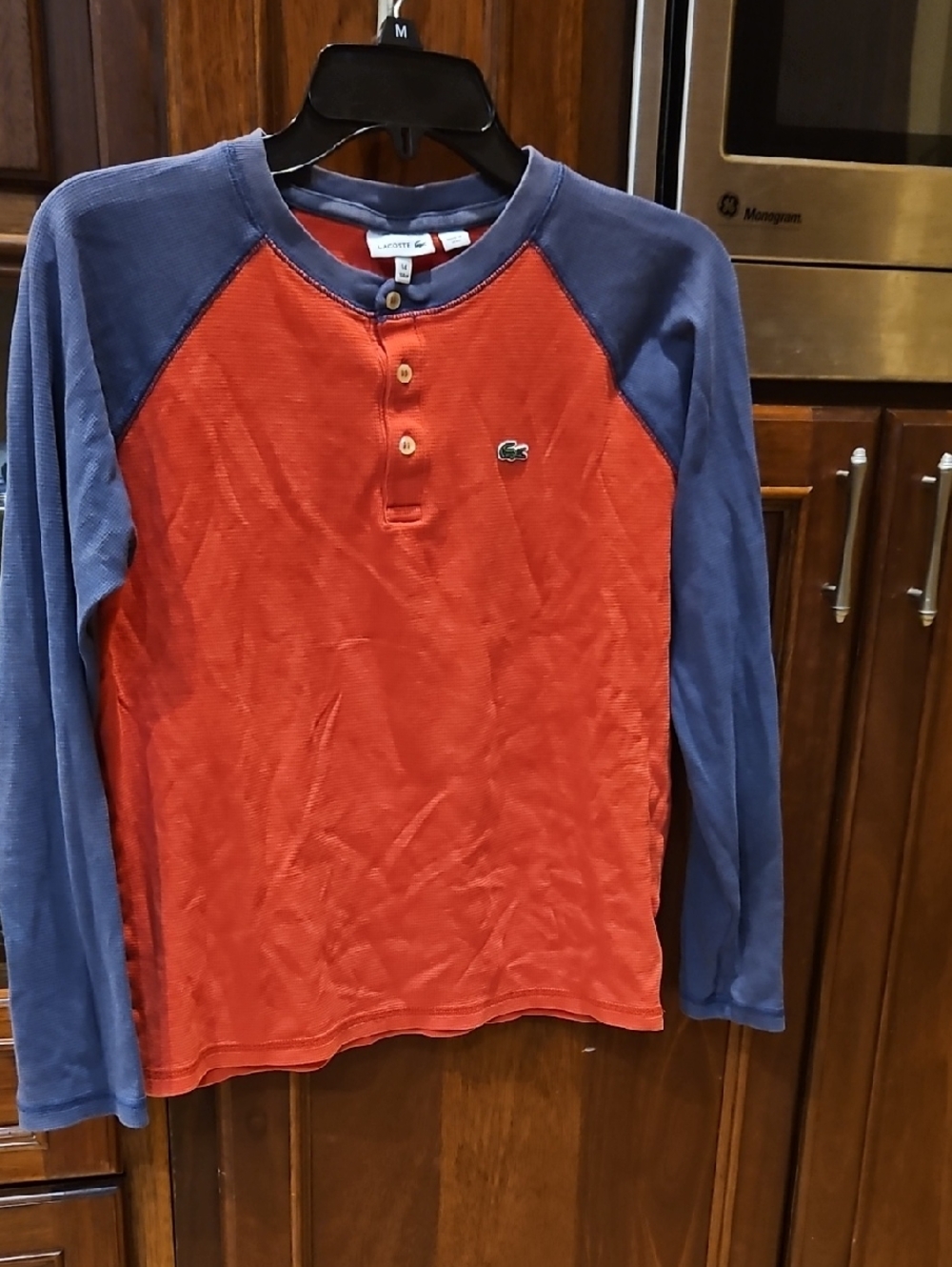 Lacoste Red Body with Blue Raglan Long Sleeve Henley